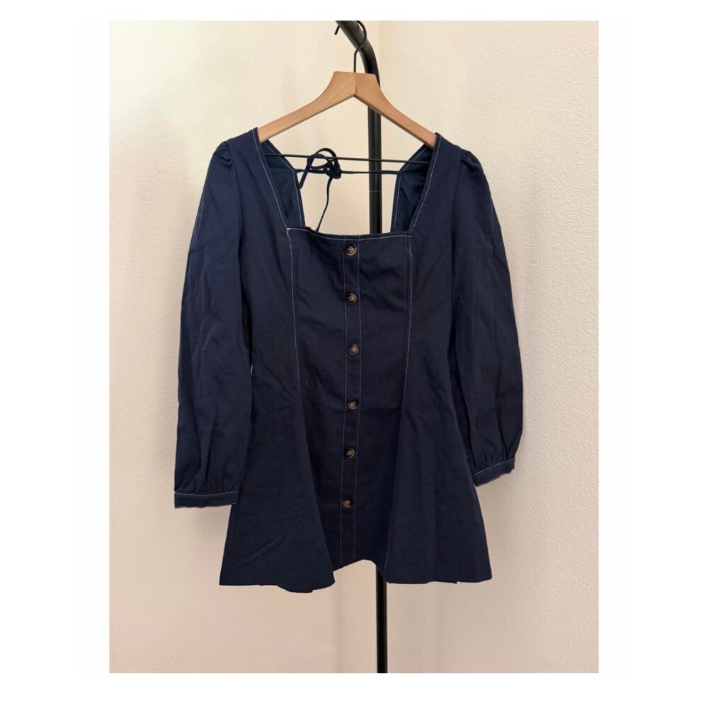 New D. ark blue 100% cotton long sleeve dress sz M - Picture 3 of 6